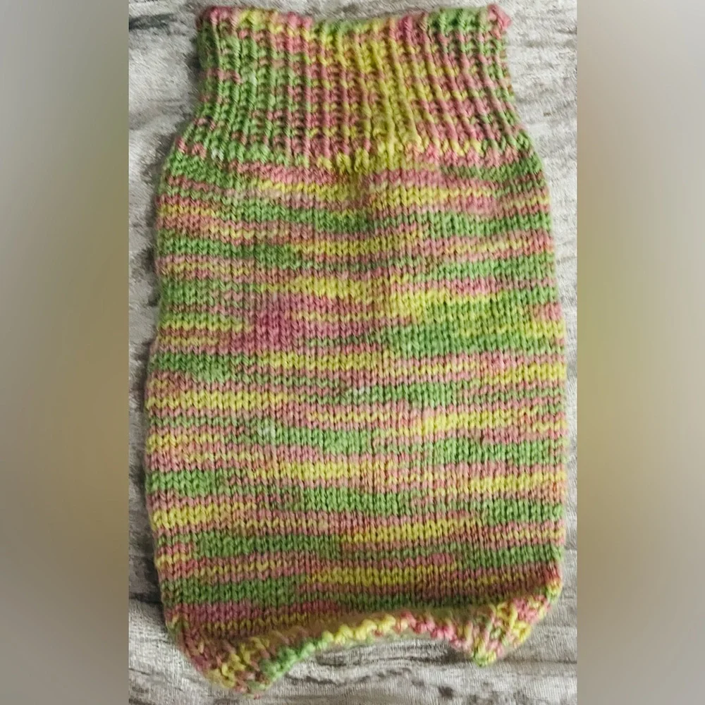 Multicolor Hand-Knit Pet Sweater Mock Neck Dog Cat Small New